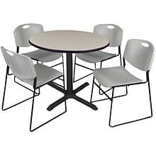 Regency Seating Cain 42 Round Breakroom Table- Maple & 4 Zeng Stack Chairs- Grey