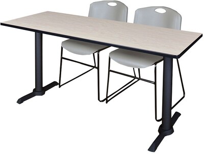 Regency Seating Cain 72 x 24 Training Table, Maple & 2 Zeng Stack Chairs, Grey (MTRCT7224PL44GY)