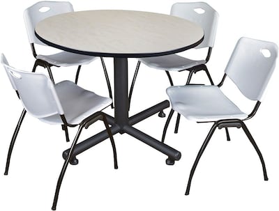 Regency Seating Kobe 48 Round Breakroom Table- Maple & 4 M Stack Chairs- Grey