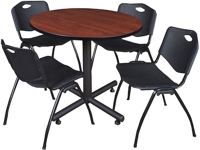 Regency Seating Kobe 42 Round Breakroom Table- Cherry & 4 M Stack Chairs- Black