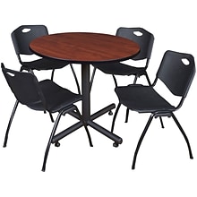 Regency Seating Kobe 42 Round Breakroom Table- Cherry & 4 M Stack Chairs- Black