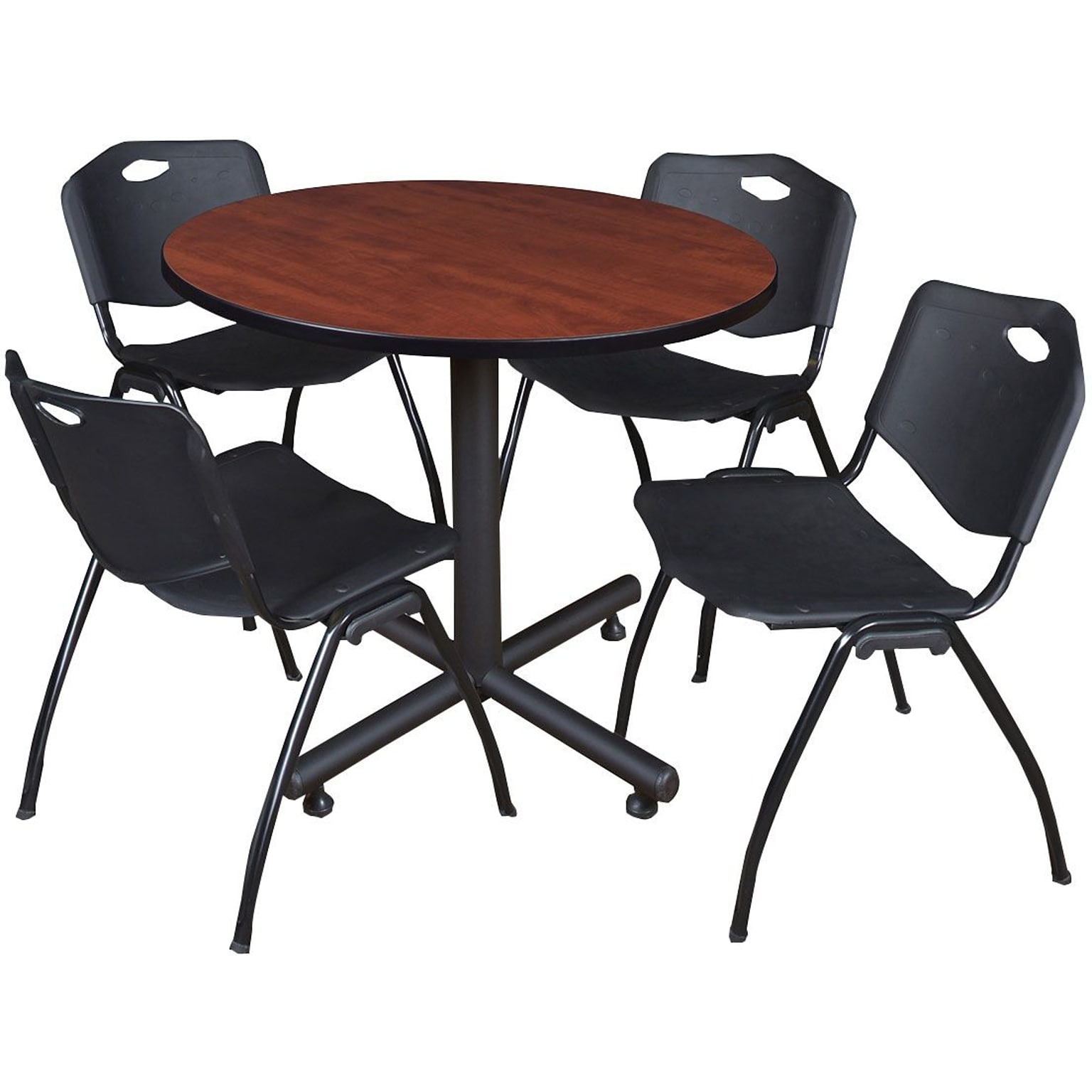 Regency Seating Kobe 42 Round Breakroom Table- Cherry & 4 M Stack Chairs- Black