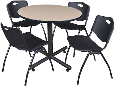 Regency Seating Kobe 42 Round Breakroom Table, Beige & 4 M Stack Chairs, Black (TKB42RNDBE47BK)