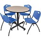 Regency Seating Kobe 42" Round Breakroom Table- Beige & 4 'M' Stack Chairs- Blue