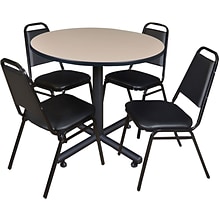 Regency Seating Kobe 42 Round Breakroom Table- Beige & 4 Restaurant Stack Chairs- Black