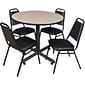 Regency Seating Kobe 42" Round Breakroom Table- Beige & 4 Restaurant Stack Chairs- Black