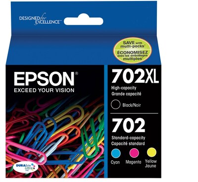 Photo 1 of Epson 702 DURABrite Ultra Ink Cartridge, High Yield Black and Standard Yield Colors, Multipack CMYK (T702XL-BCS)