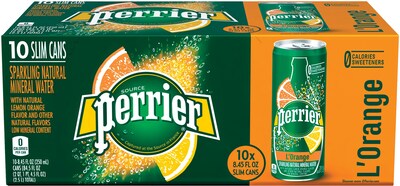 Perrier® Sparkling Natural Mineral Water, LOrange/Lemon Orange, 8.45 oz. Slim Cans, Pack of 10 (12310143)