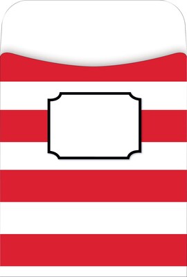 Barker Creek Buffalo Plaid & Wide Stripes Peel & Stick Library Pockets, 5.125" x 3.5", 30/Pack (BC1246)