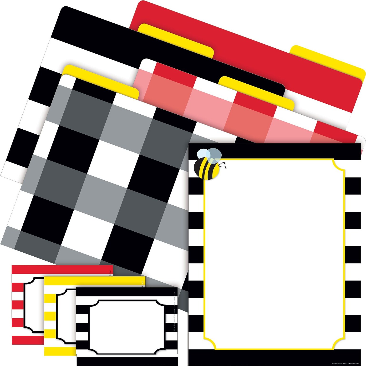 Barker Creek Buffalo Plaid & Wide Stripes File Folders, Computer Paper and Nametags, 1/3-Cut Tab, Letter Size, 12/Pack (BC0116)