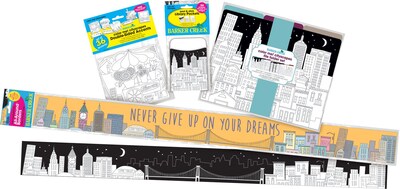 Barker Creek Color Me! Cityscapes Classroom Decor Set, 78 items plus 35-ft of double-sided trim (BC3