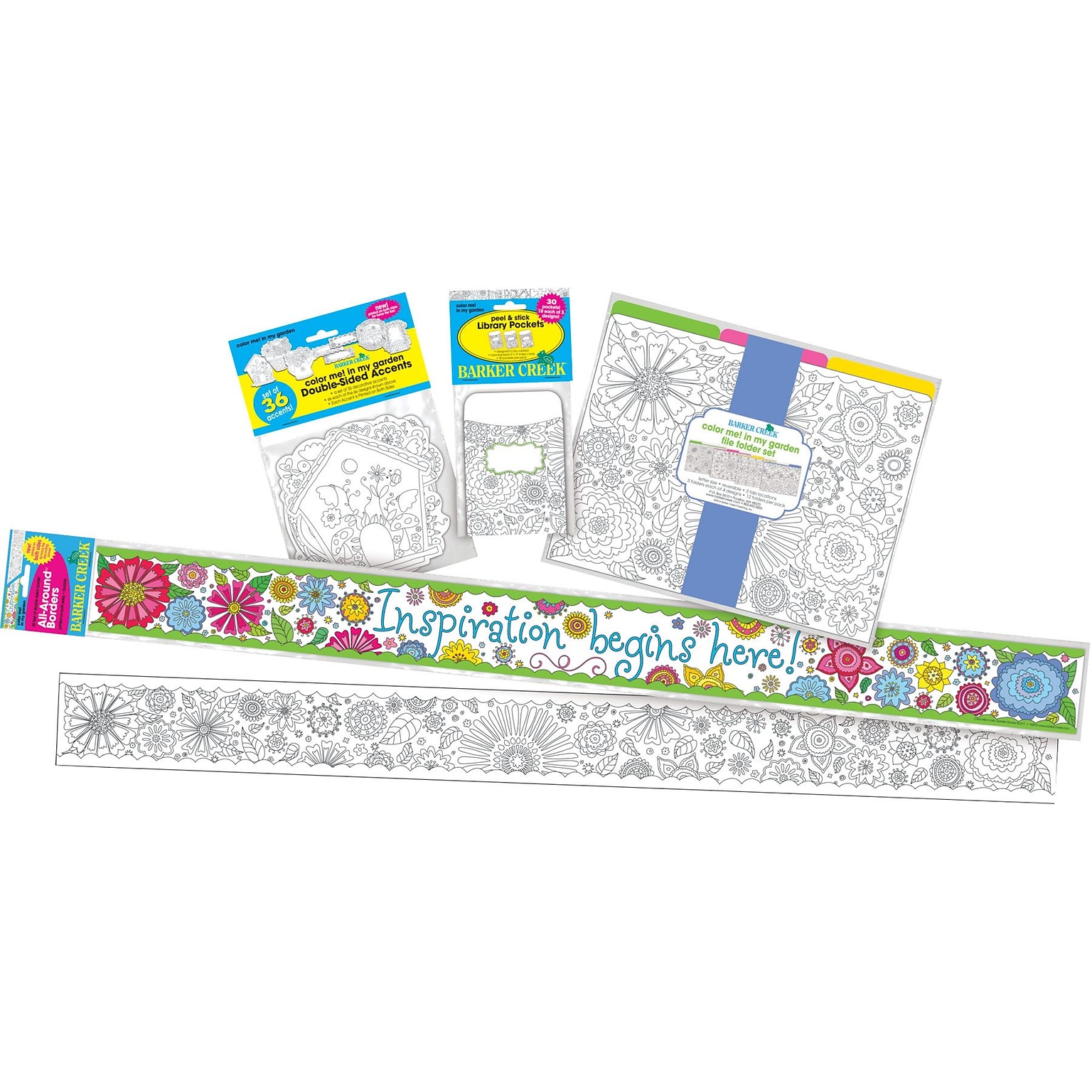 Barker Creek Color Me! In My Garden Classroom Decor Set, 78 items plus 35-ft of double-sided trim (BC3509)