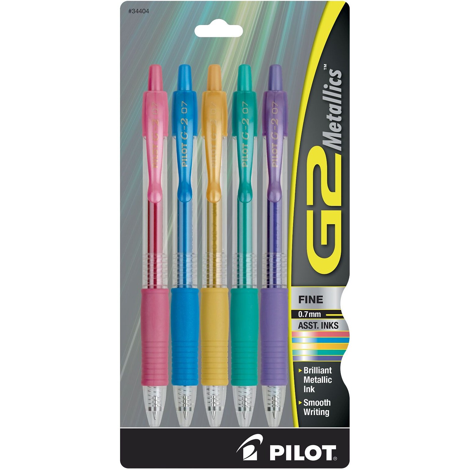 Pilot G2 Metallics Retractable Gel Pens, Fine Point, Assorted Ink, 5/Pack (34404)