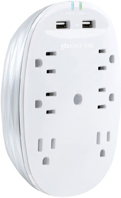 360 Electrical Studio2.4™ 6 Outlets 2 USB Surge Protector, White