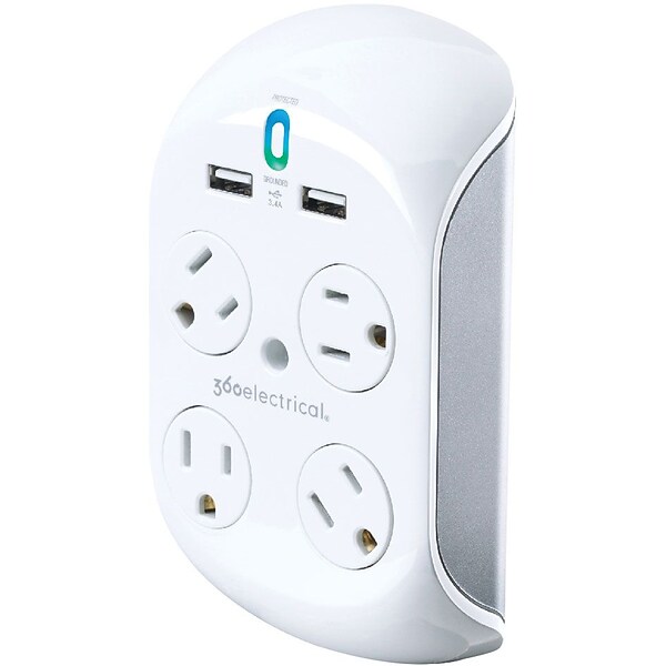 360 Electrical Revolve3.4® 4 Rotating Outlets 2 USB Surge Protector
