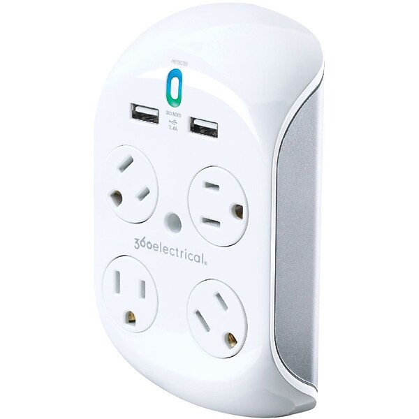360 Electrical Revolve3.4® 4 Rotating Outlets 2 USB Surge Protector