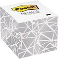 Post-it® Notes Cube, 3 in x 3 in, white with silver metallic geometric print, 400 Sheets/Cube