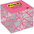 Post-it® Notes Cube, 3 in x 3 in, Pink with silver metallic geometric print, 400 Sheets/Cube