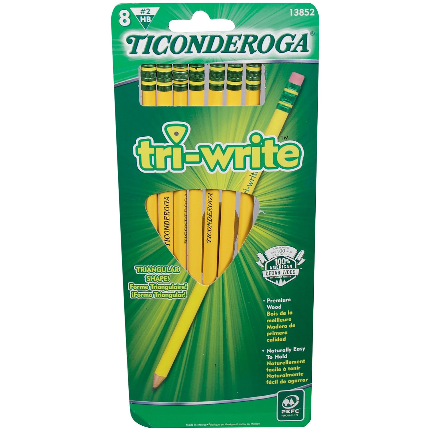 Ticonderoga Wooden Pencil, 0.7mm, #2 Soft Lead, 8/Pack (13852)