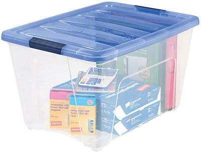 Iris USA, 32 Quart Stack & Pull Clear Plastic Storage Box with Buckles, Gray