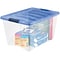 IRIS Stack & Pull 54 Qt. Latch Lid Storage Box, Clear and Blue, 6/CT (100242-CT)