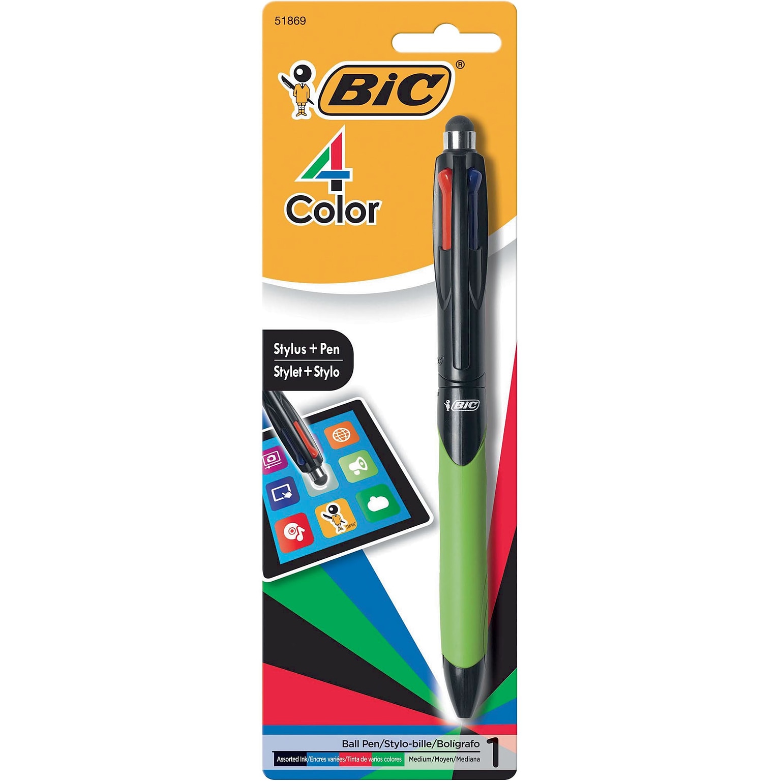 BIC 4-Color Stylus Pens, Medium Point, Assorted Ink (MMGSTP11-AST)