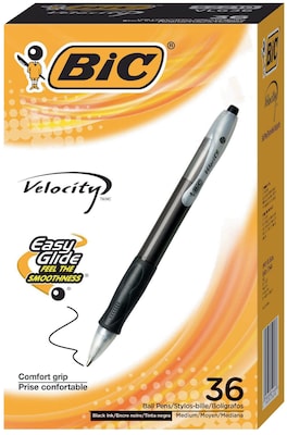 BIC Velocity Retractable Ballpoint Pens, Medium Point, 1.0mm, Black Ink, 36/Pack (VLG361BLK)