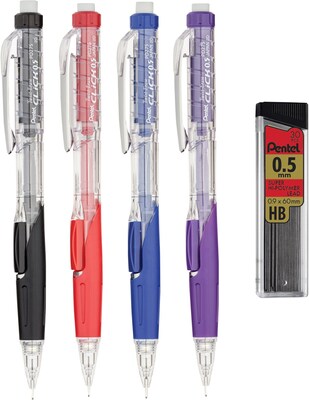 Pentel Twist-Erase Click Mechanical Pencil, 0.5mm,  Assoted colors,  6/PK (PD275TLBPS6M)
