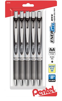 Pentel® EnerGel RTX Liquid Gel Pen, 0.7mm, Black, 5/Pack (BL77BP5A)