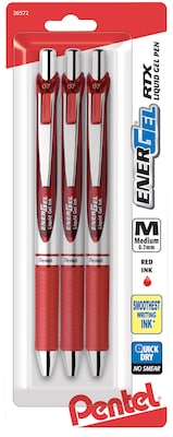 Pentel® EnerGel RTX Liquid Gel Pen, 0.3mm,Red, 3/Pack (BL77BP3B)