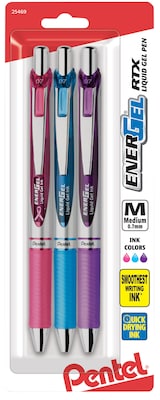 Pentel® EnerGel RTX Liquid Gel Pen, 0.7mm, Assorted colors, 3/Pack  (BL77BP3M1)