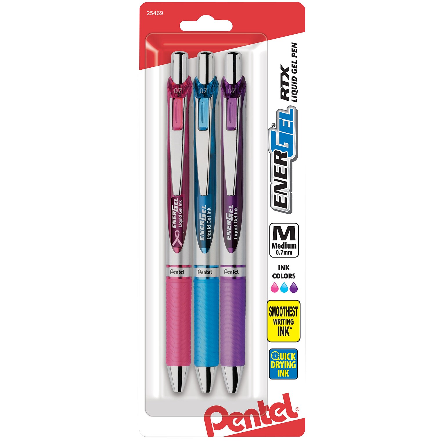 Pentel® EnerGel RTX Liquid Gel Pen, 0.7mm, Assorted colors, 3/Pack (BL77BP3M1)