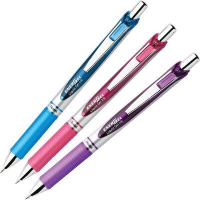 Pentel® EnerGel RTX Liquid Gel Pen, 0.7mm, Assorted colors, 3/Pack (BL77BP3M1)