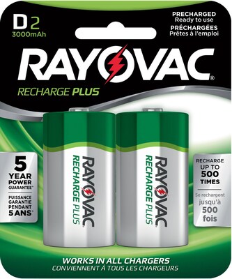 Rayovac Recharge Plus Rechargeable NiMH Battery, D, 2 Pack (PL713-2 GENB)