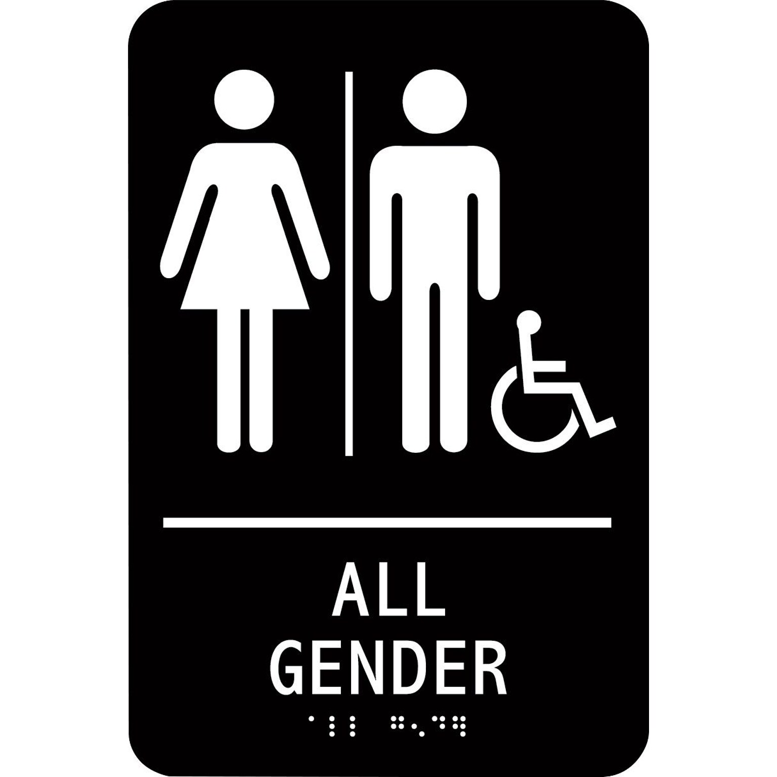 Accuform ADA Braille Sign, ALL GENDER W/Graphic, 9 x 6, Plastic, Black (PAD111BK)