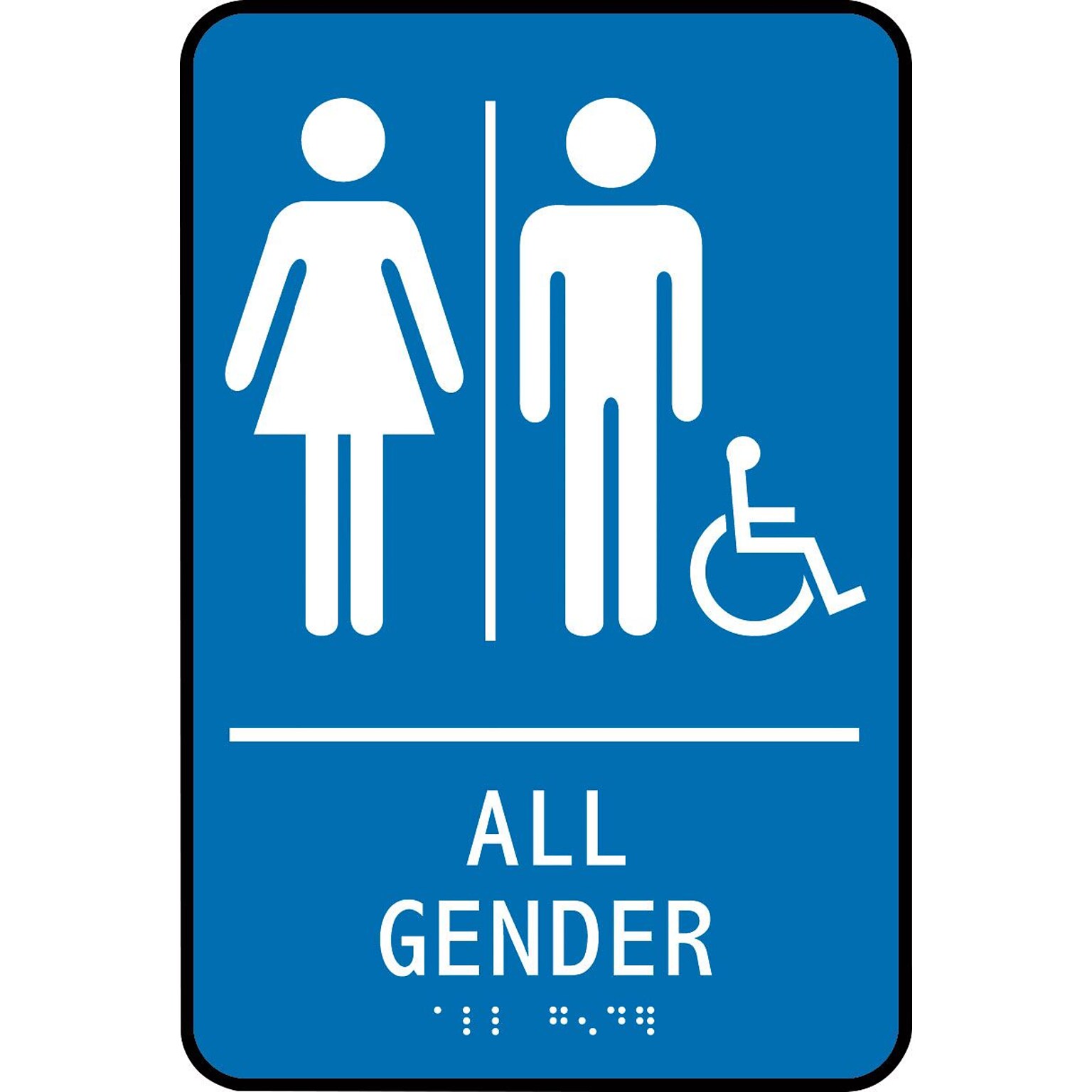 Accuform ADA Braille Sign, ALL GENDER W/Graphic, 9 x 6, Plastic, Blue (PAD111BU)