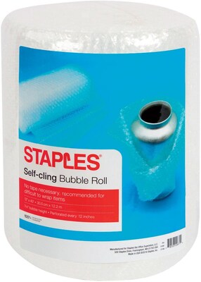 3/16 Staples® Self-Cling Bubble Roll, 12 x 40, 1/Roll (27166)
