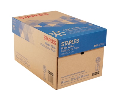 Staples Multipurpose Paper, 8.5 x 11, 22 lbs., Bright White, 500 Sheets/Ream, 10 Reams/Carton (220