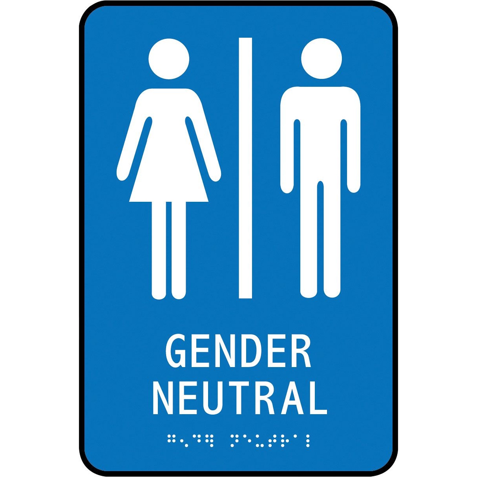 Accuform ADA Braille Sign, GENDER-NEUTRAL W/Graphic, 9 x 6, Plastic, Blue (PAD106BU)