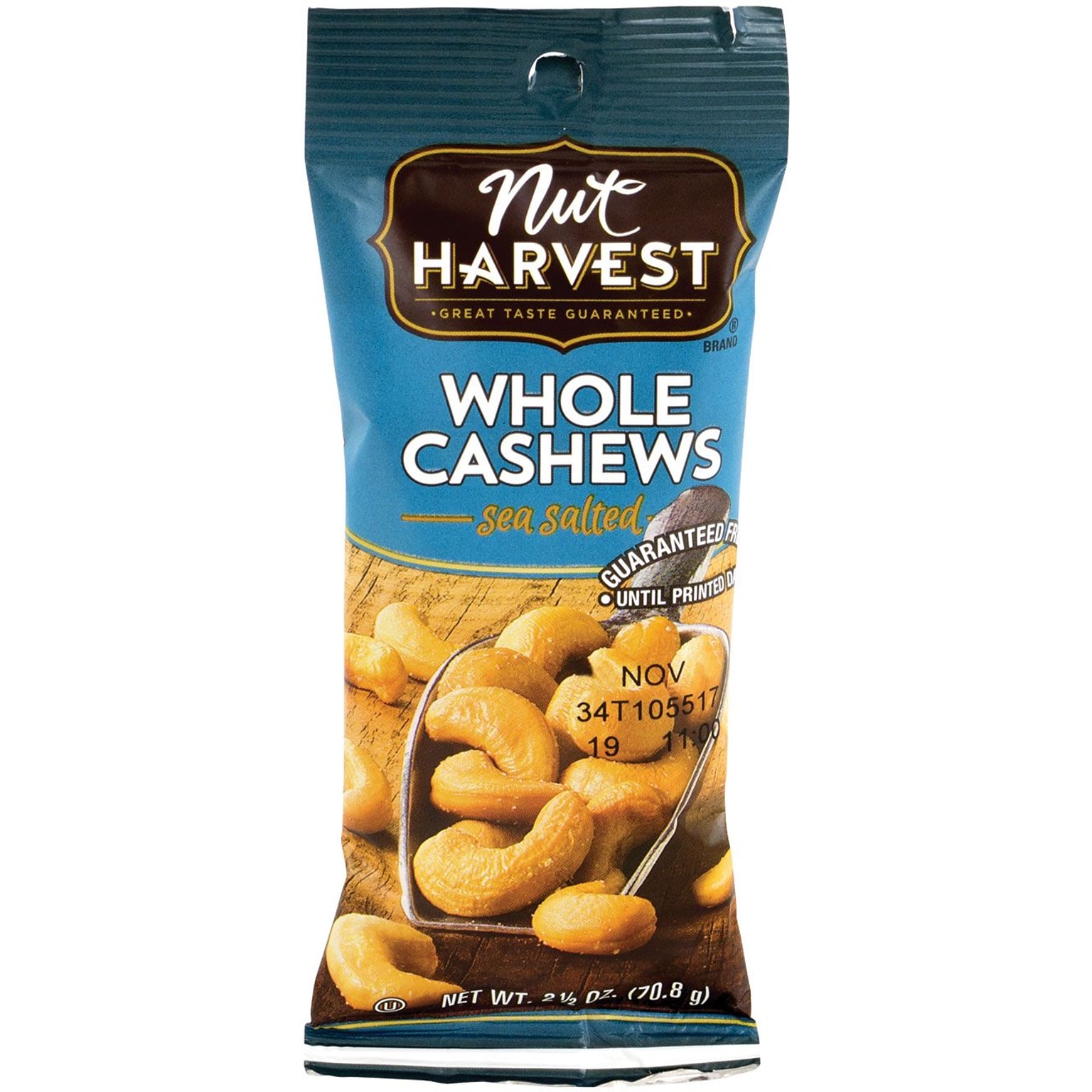 Nut Harvest Salted Sea Salt Cashews, 2.5 oz., 8 Bags/Pack (295-00004)