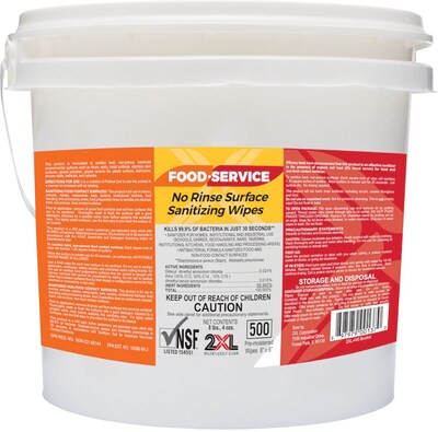 Care Wipes® No Rinse Food Surface Sanitizing Wipes, 500 Sheet Self Dispensing Bucket, 2/Case