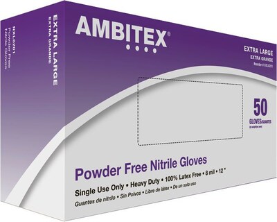 Ambitex® Powder Free Nitrile Gloves, Blue, 8 mil, XL, 500/CT (NXL8201)