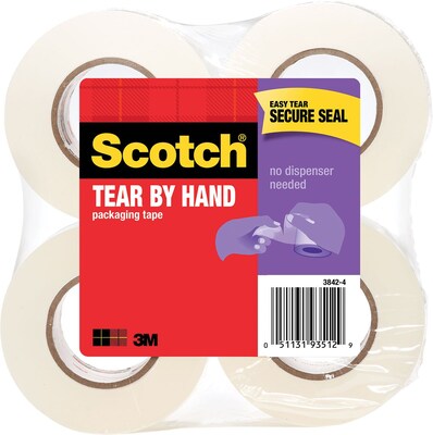 Scotch® Tear-By-Hand Mailing Packing Tape, 1.88 x 50 yds., Clear, 4 Rolls (3842-4)