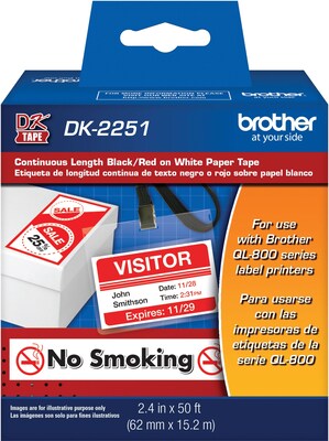2.4 wide Continuous Length Black/Red on White Paper Tape