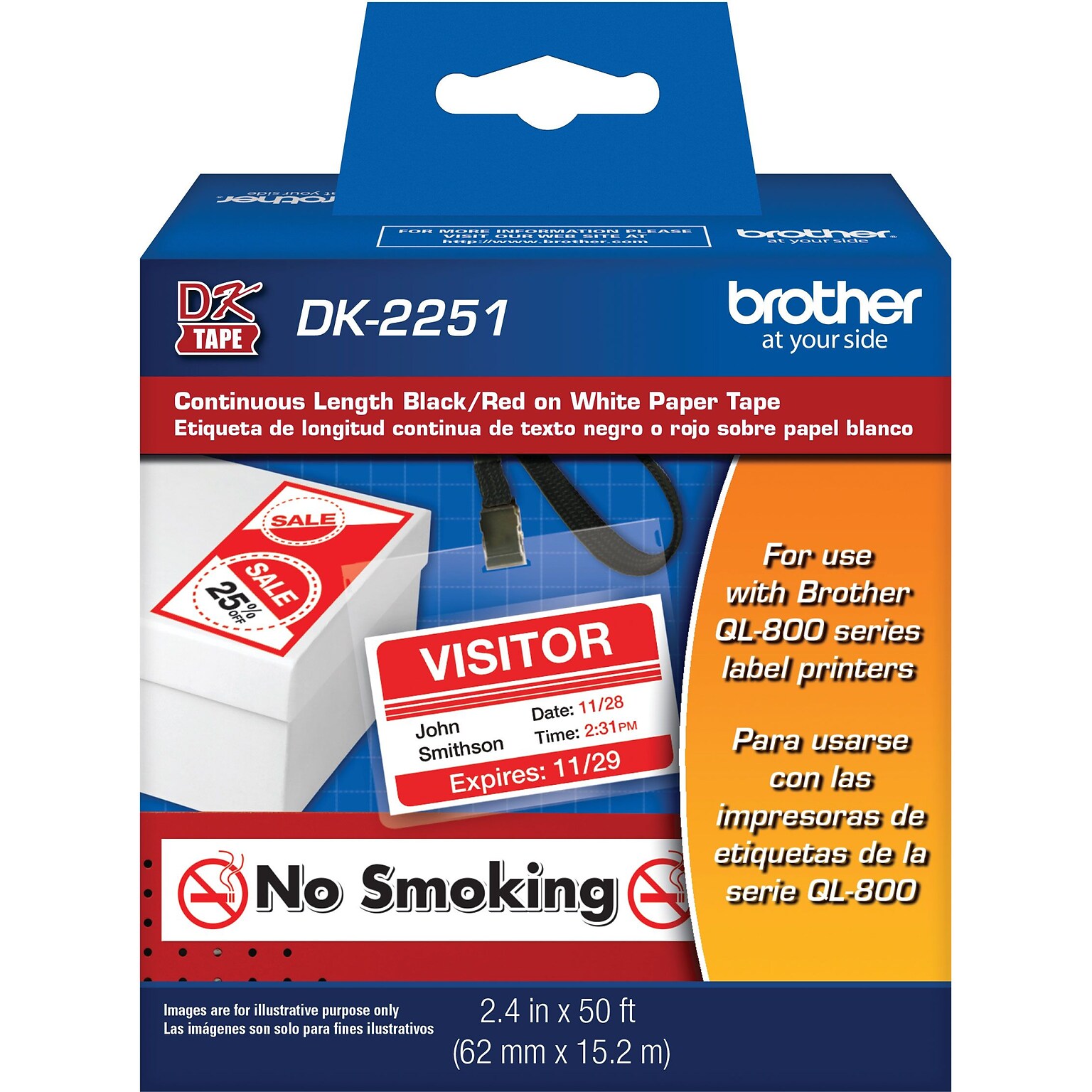 2.4 wide Continuous Length Black/Red on White Paper Tape