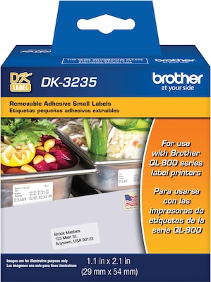 Brother DK-3235 Removable Adhesive Paper Labels, 2-1/10 x 1-1/10, Black on White, 800 Labels/Roll