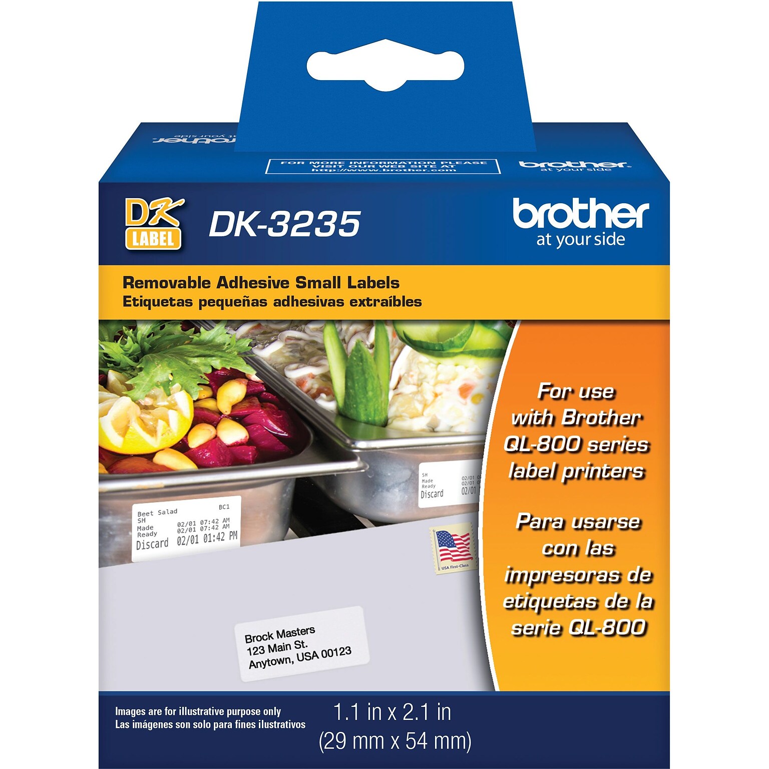 Brother DK-3235 Removable Adhesive Paper Labels, 2-1/10 x 1-1/10, Black on White, 800 Labels/Roll (DK-3235)