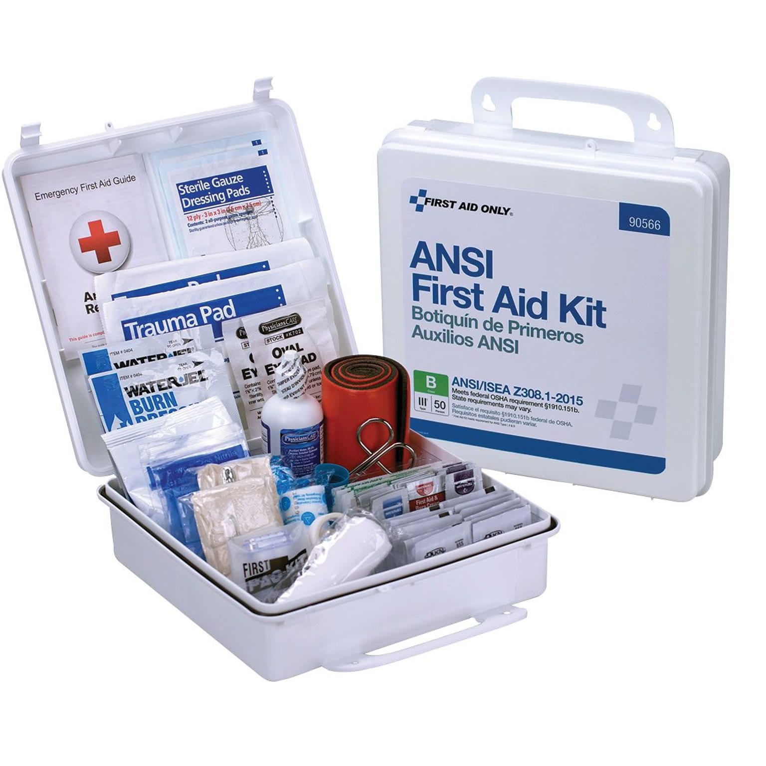 First Aid Only Plastic First Aid Kit, ANSI 2015 Class B, 50 People, 199 Pieces (90566)