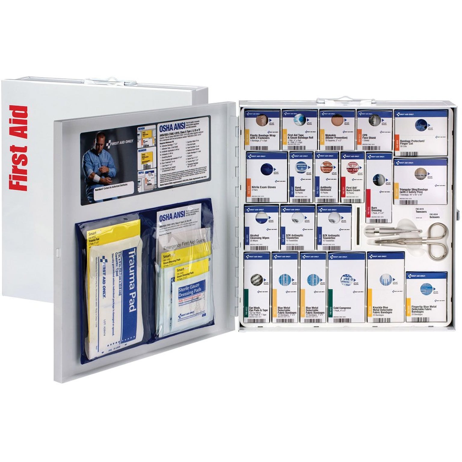 First Aid Only SmartCompliance Food Service Cabinet, ANSI Class A/ANSI 2021, 50 People, 289 Pieces, White, Kit (746005-021)