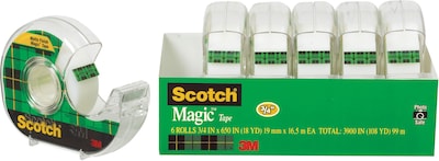 Scotch Magic Invisible Clear Tape With Dispenser, 0.75 x 18 yds, 1 Core, Transparent, 6 Rolls/Pack | Quill